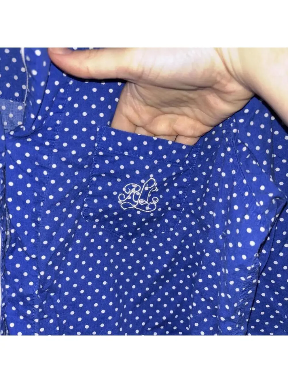 🇺🇸Lauren Ralph Lauren blue and white polkadot pajama top dress sleepwear